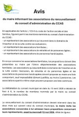 Avis du Maire aux associations - renouvellement du CA du CCAS