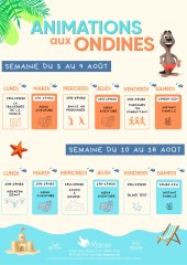 Animations aux Ondines du 3 au 16 août 2026