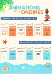 Animations aux Ondines du 20 juillet au 2 août 2026