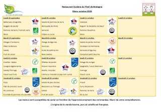 Menu du mois d'octobre 2026